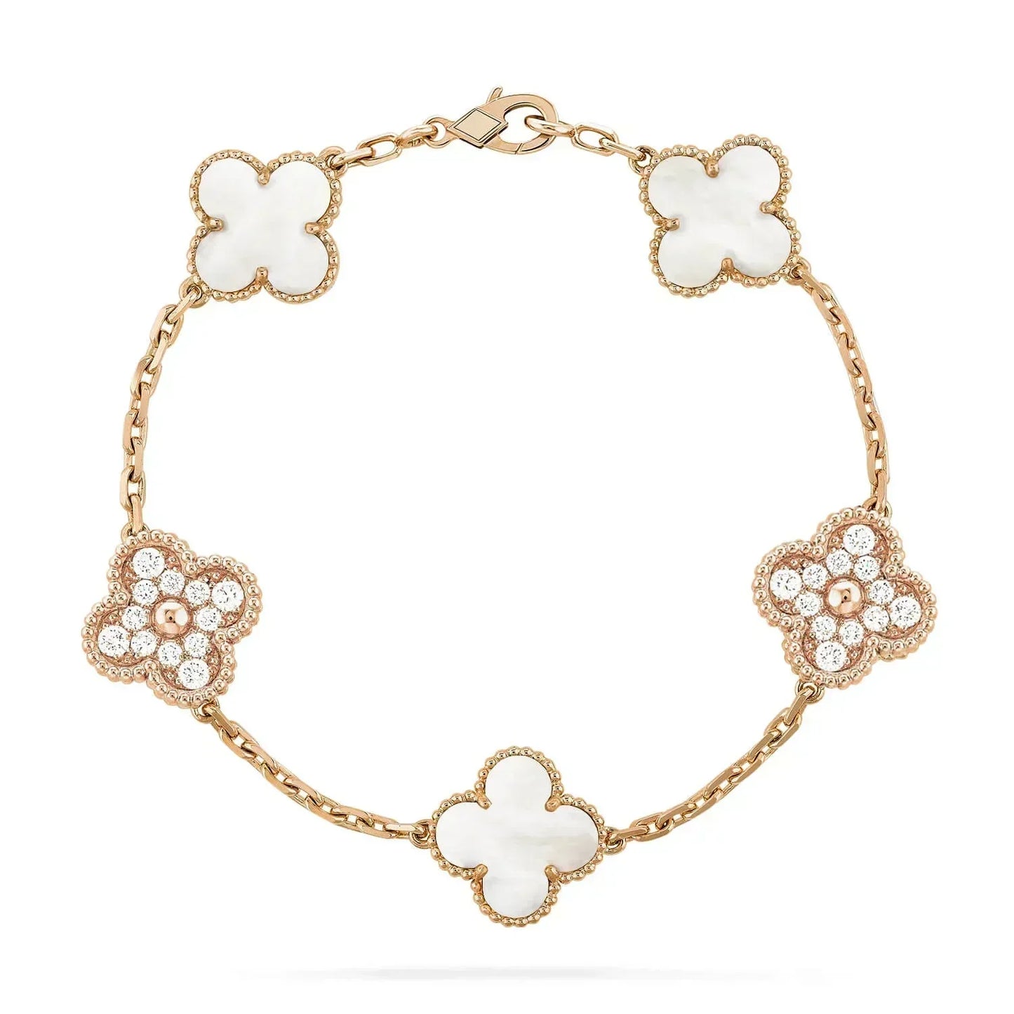 [Psychic Jewelrys]CLOVER BRACELET 5 MOTIF WHITE MOP DIAMOND