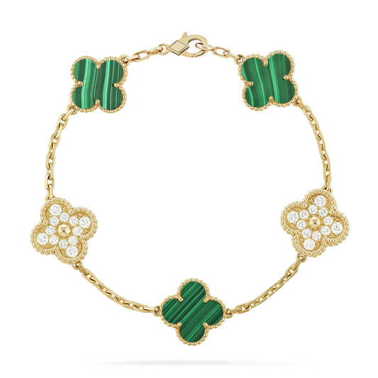 [Psychic Jewelrys]CLOVER  5 MOTIF MALACHITE DIAMOND BRACELET