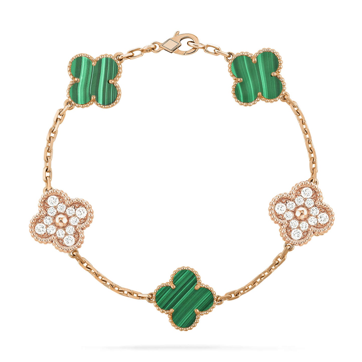 [Psychic Jewelrys]CLOVER  5 MOTIF MALACHITE DIAMOND BRACELET