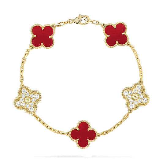 [Psychic Jewelrys]CLOVER 5 MOTIFS CARNELIAN DIAMOND BRACELET