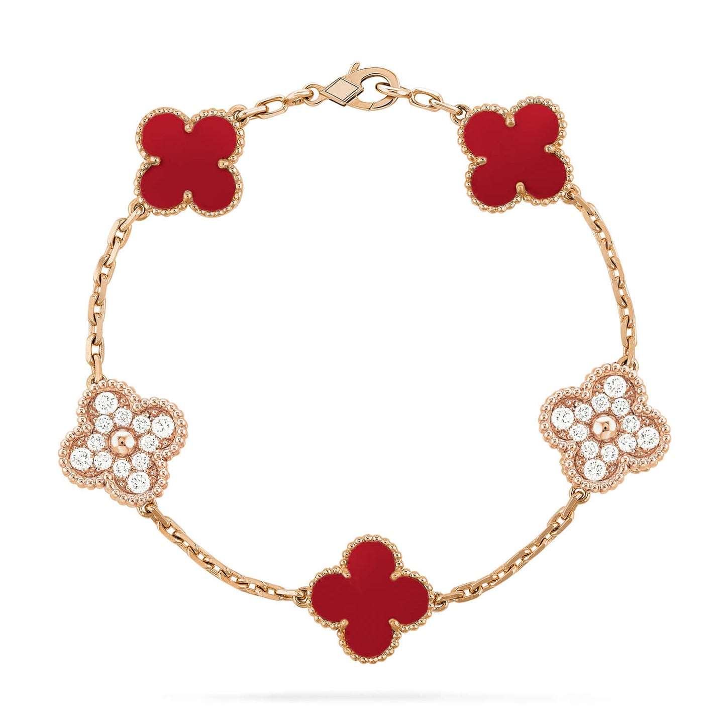 [Psychic Jewelrys]CLOVER 5 MOTIFS CARNELIAN DIAMOND BRACELET
