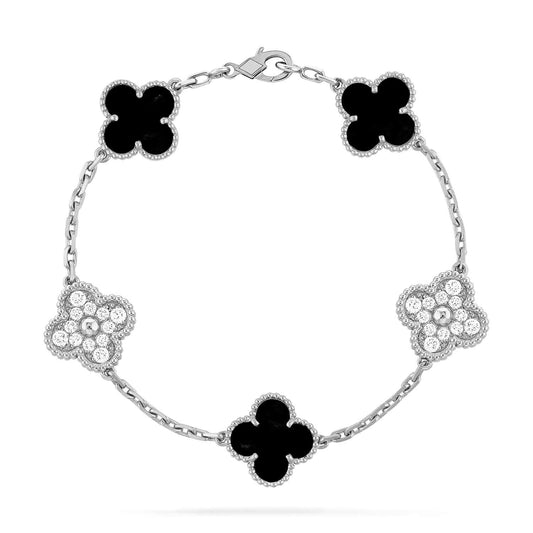 [Psychic Jewelrys]CLOVER 5 MOTIF ONYXS DIAMOND BRACELET SILVER
