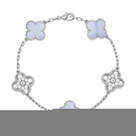 [Psychic Jewelrys]CLOVER  5 MOTIF DIAMOND PURPLE CHALCEDONY BRACELET SILVER