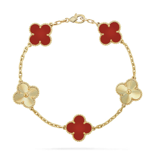 [Psychic Jewelrys]CLOVER  5 MOTIFS CARNELIAN GOLD BRACELET