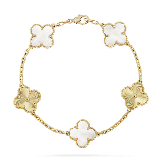 [Psychic Jewelrys]CLOVER 5 MOTIF WHITE MOP LASER BRACELET