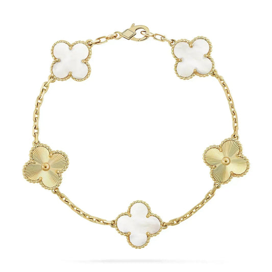 [Psychic Jewelrys]CLOVER BRACELET 5 MOTIF WHITE MOP PINK GOLD