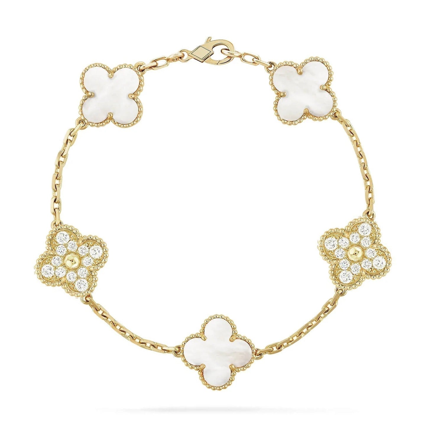 [Psychic Jewelrys]CLOVER BRACELET 5 MOTIF WHITE MOP DIAMOND