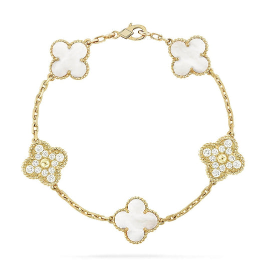 [Psychic Jewelrys]CLOVER BRACELET 5 MOTIF WHITE MOP DIAMOND