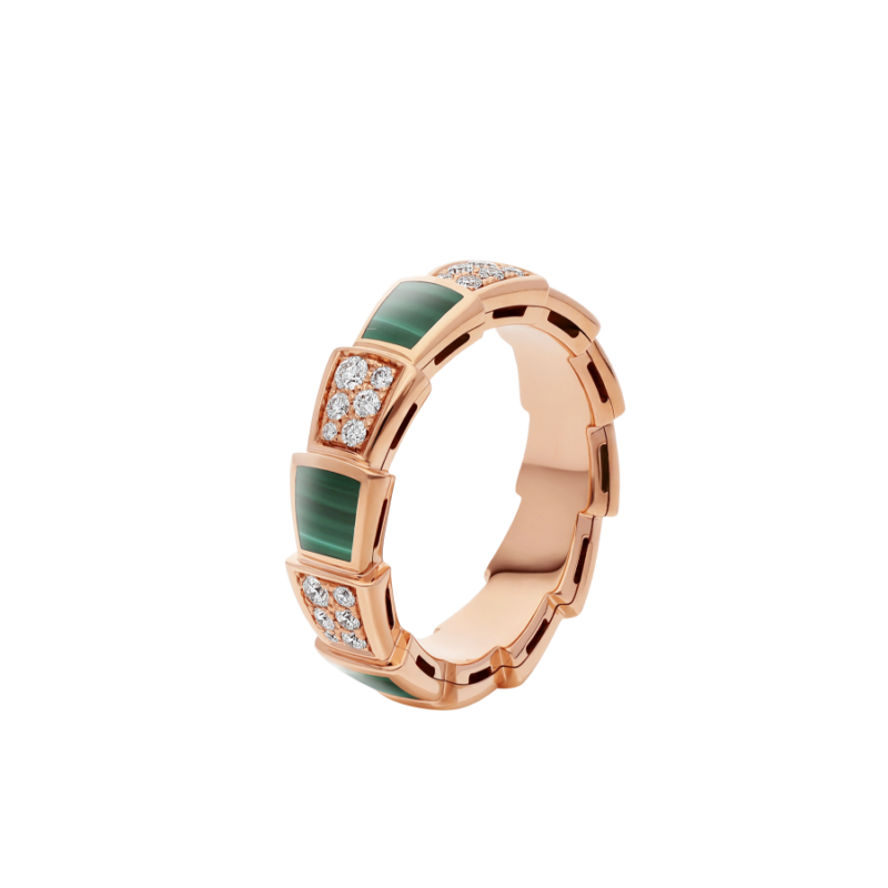 [Psychic Jewelrys]SERPENTI RING PINK GOLD MALACHITE DIAMOND PAVED 4MM