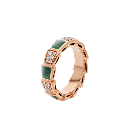 [Psychic Jewelrys]SERPENTI RING PINK GOLD MALACHITE DIAMOND PAVED 4MM
