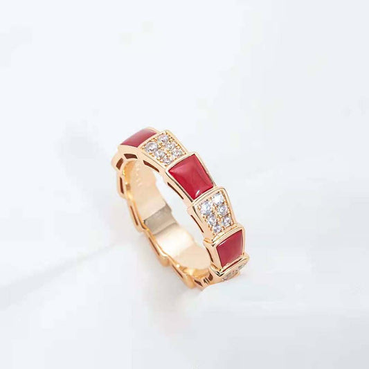 [Psychic Jewelrys]SERPENTI RING PINK GOLD CARNELIAN DIAMOND PAVED 4MM
