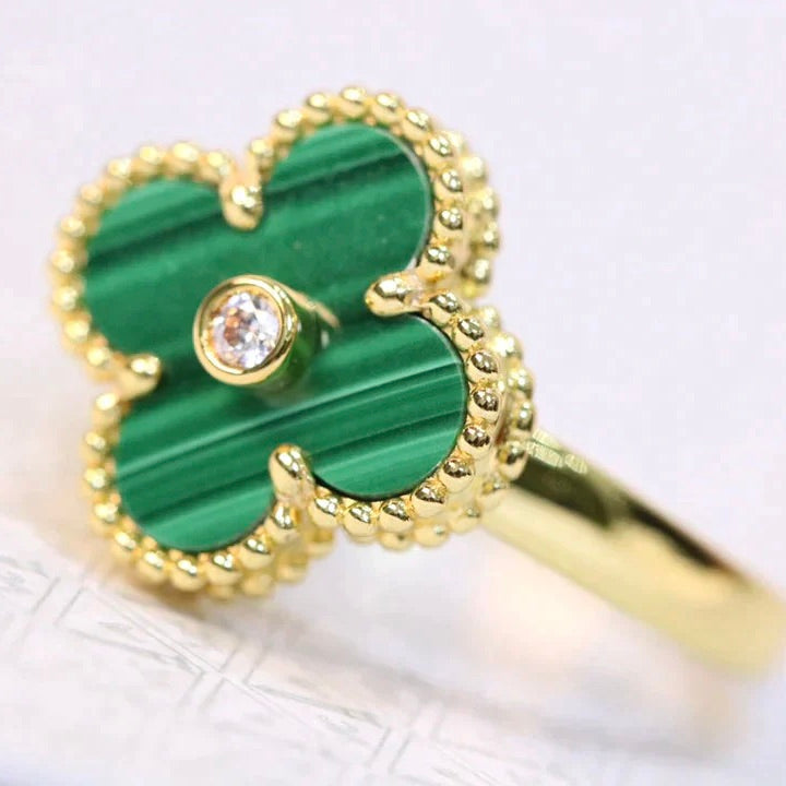 [Psychic Jewelrys]CLOVER MALACHITE RING GOLD DIAMOND