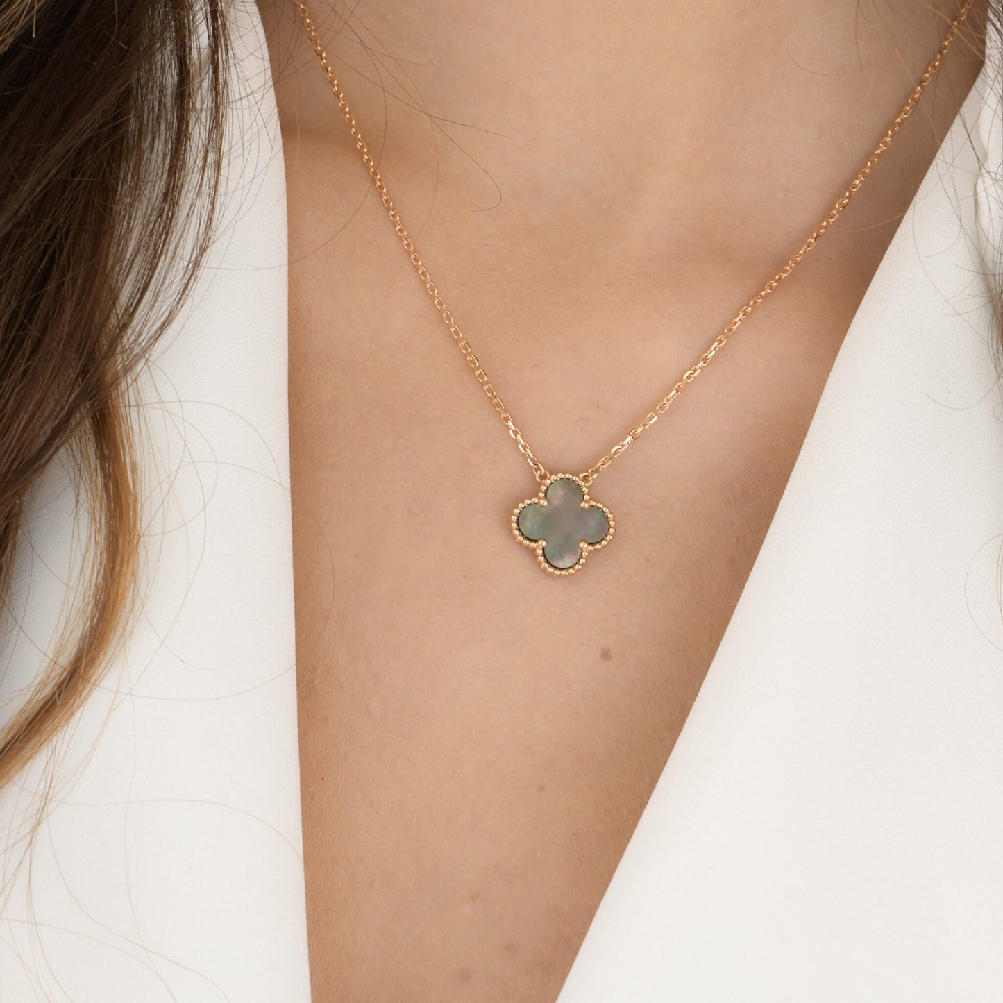 [Psychic Jewelrys]CLOVER 15MM  GRAY MOTHER OF PEARL NECKLACE