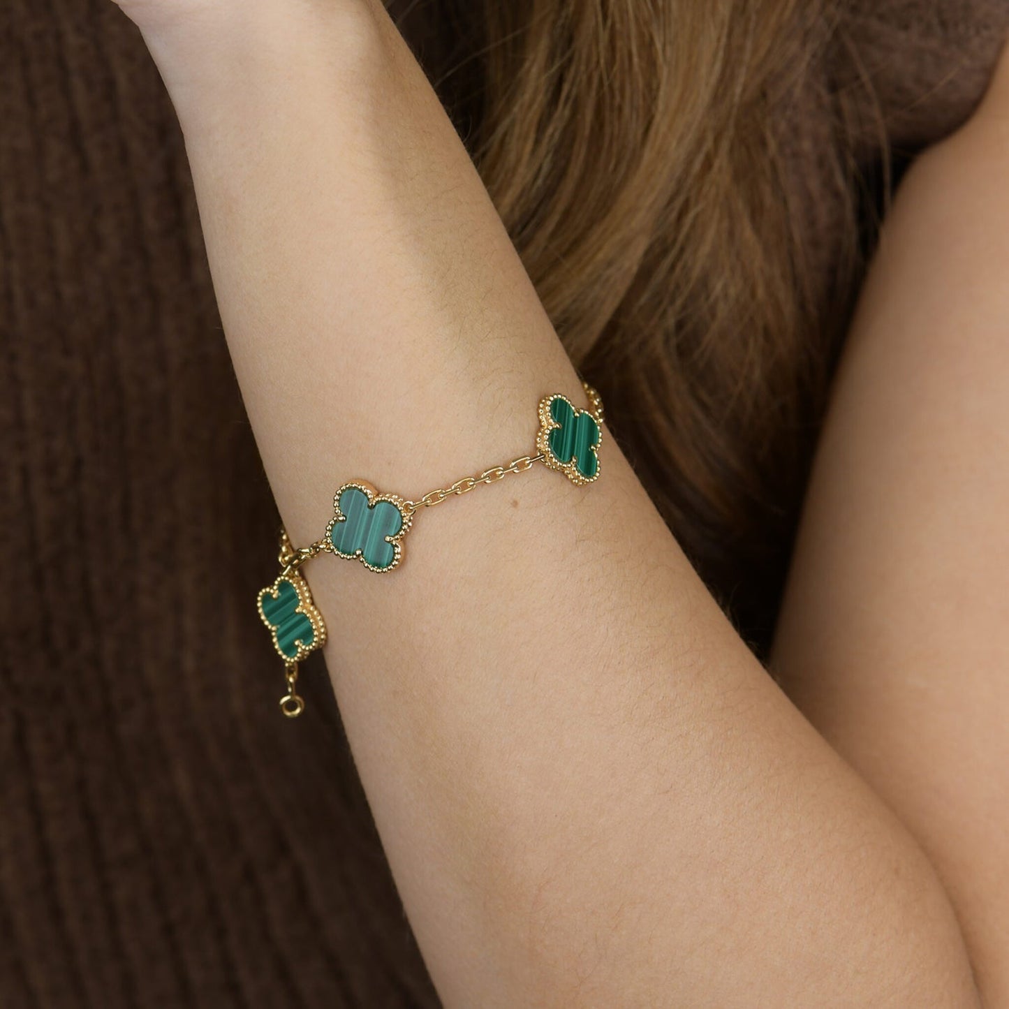 [Psychic Jewelrys]CLOVER 5 MOTIFS MALACHITE BRACELET
