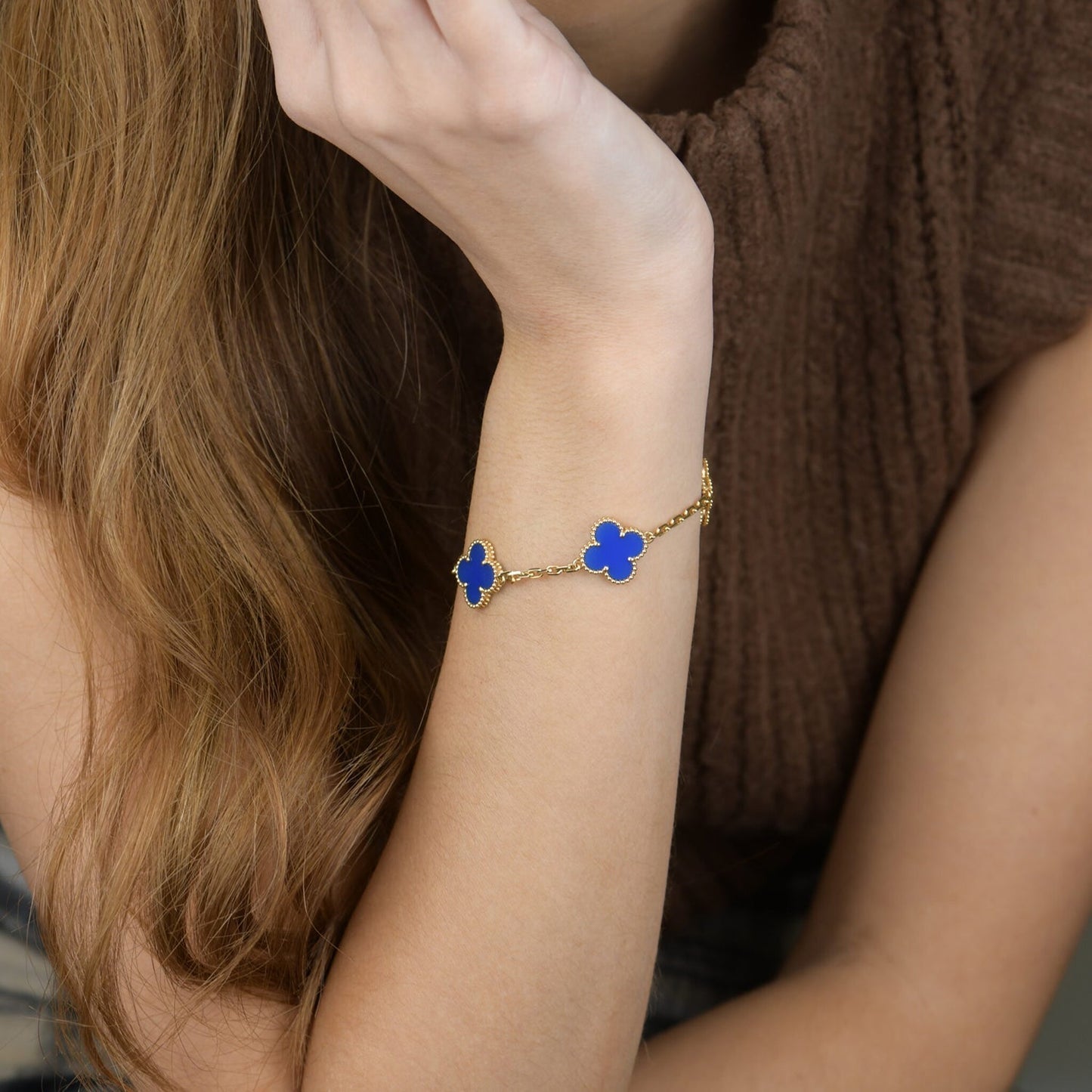 [Psychic Jewelrys]CLOVER 5 MOTIFS BLUE AGATE BRACELET