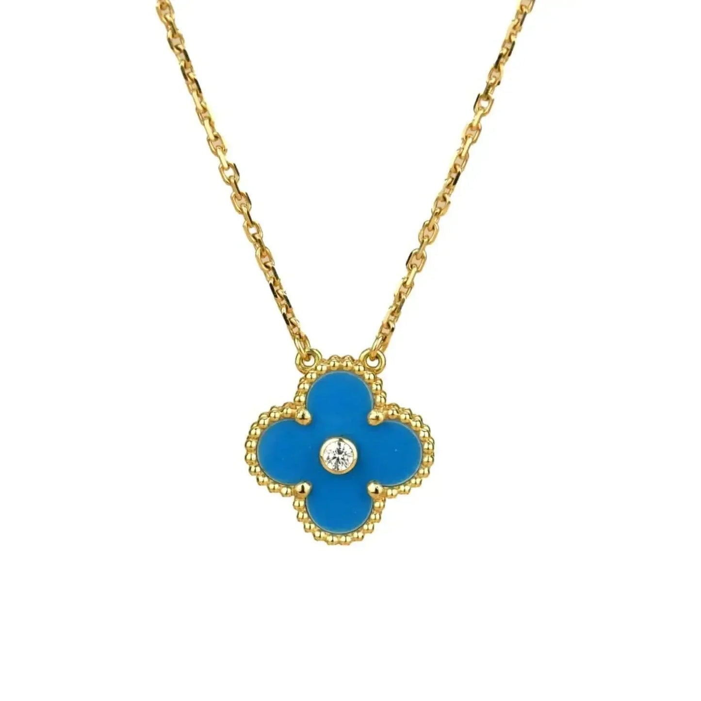 [Psychic Jewelrys]CLOVER 15MM DIAMOND AND BLUE AGATE NECKLACE