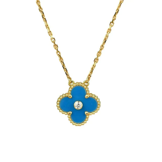 [Psychic Jewelrys]CLOVER 15MM DIAMOND AND BLUE AGATE NECKLACE