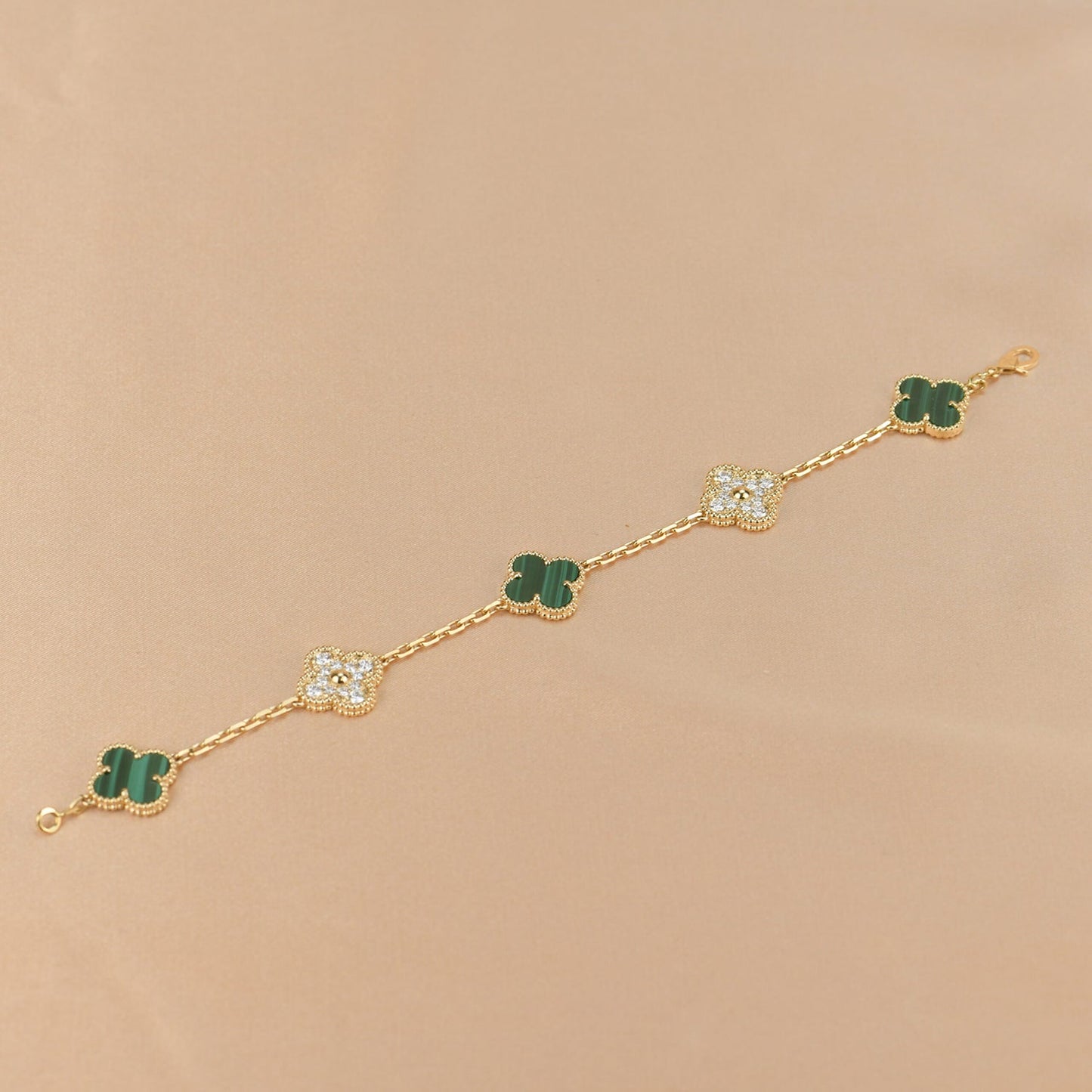[Psychic Jewelrys]CLOVER  5 MOTIF MALACHITE DIAMOND BRACELET