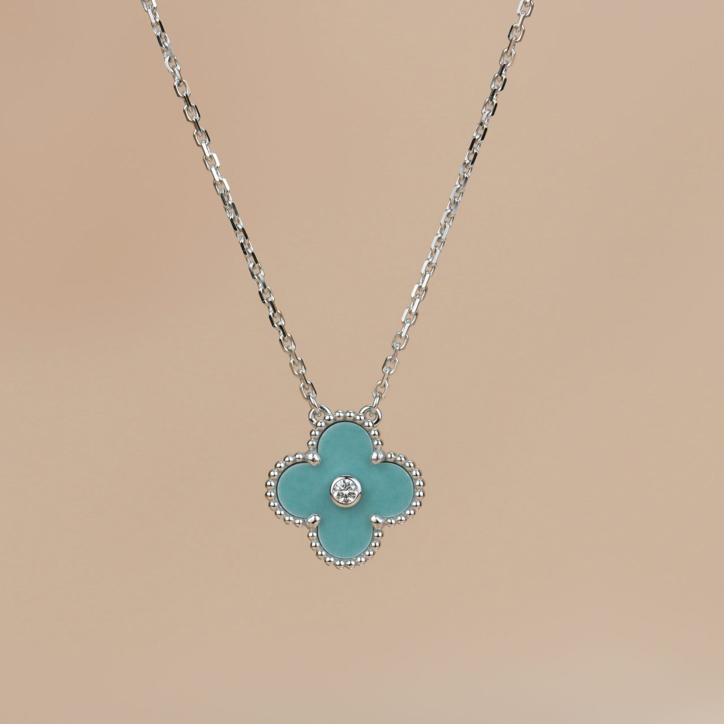 [Psychic Jewelrys]CLOVER 15MM DIAMOND SVRES PORCELAIN  NECKLACE SILVER