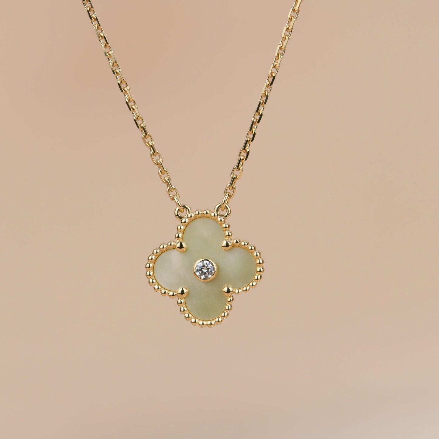 [Psychic Jewelrys]CLOVER 15MM DIAMOND GOLD MOTHER OF PEARL NECKLACE