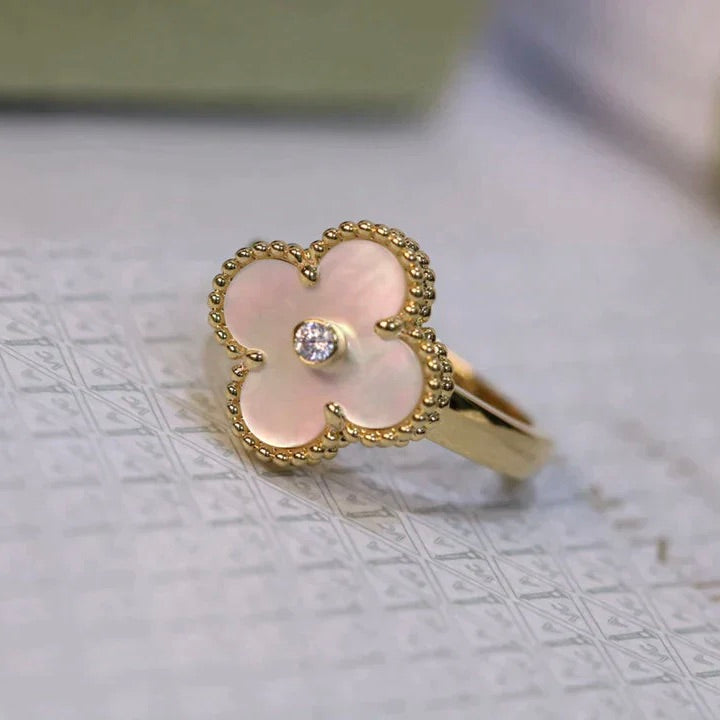 [Psychic Jewelrys]CLOVER PINK MOP RING GOLD DIAMOND