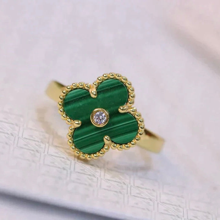 [Psychic Jewelrys]CLOVER MALACHITE RING GOLD DIAMOND