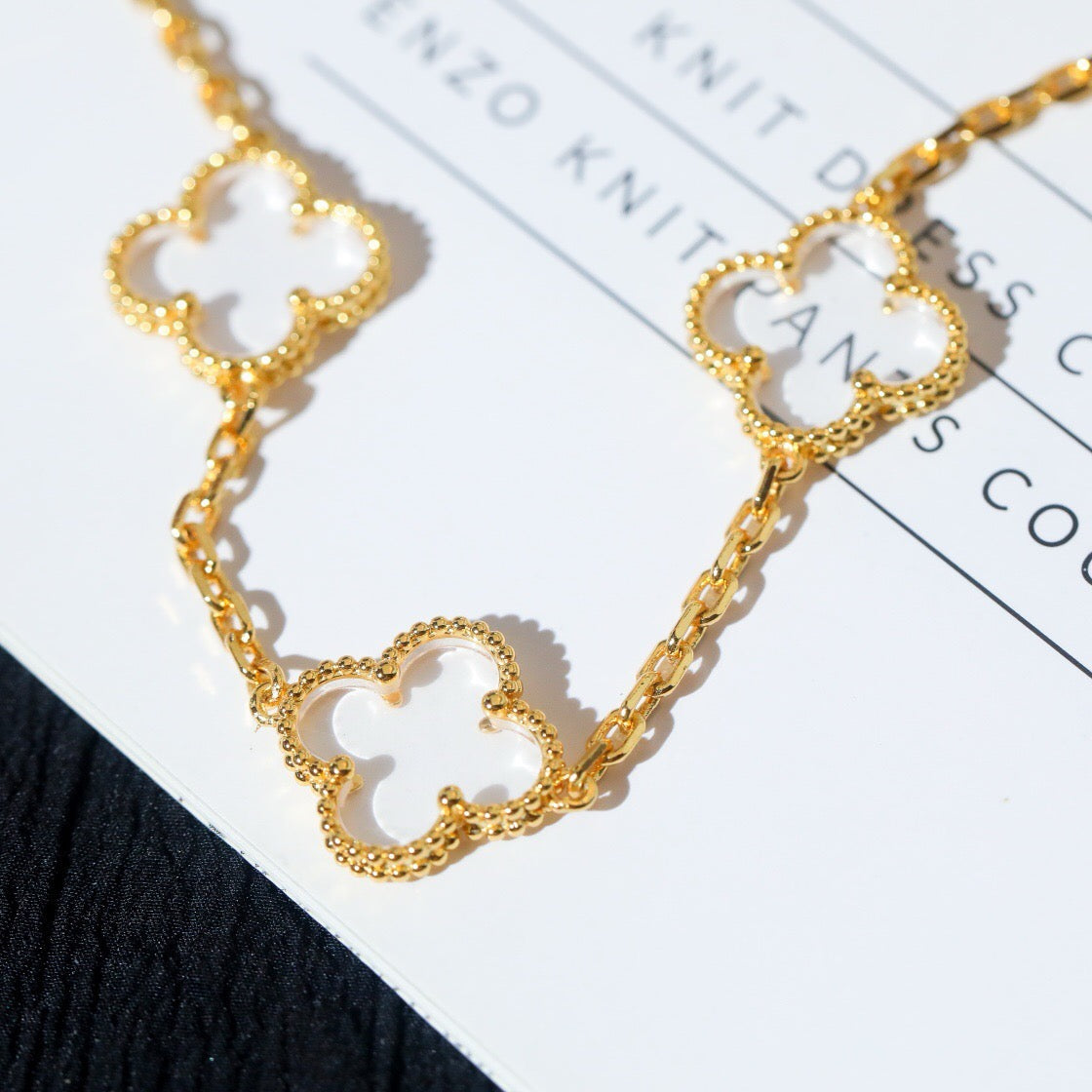 [Psychic Jewelrys]CLOVER 5 MOTIF ROCK CRYSTAL PINK GOLD BRACELET