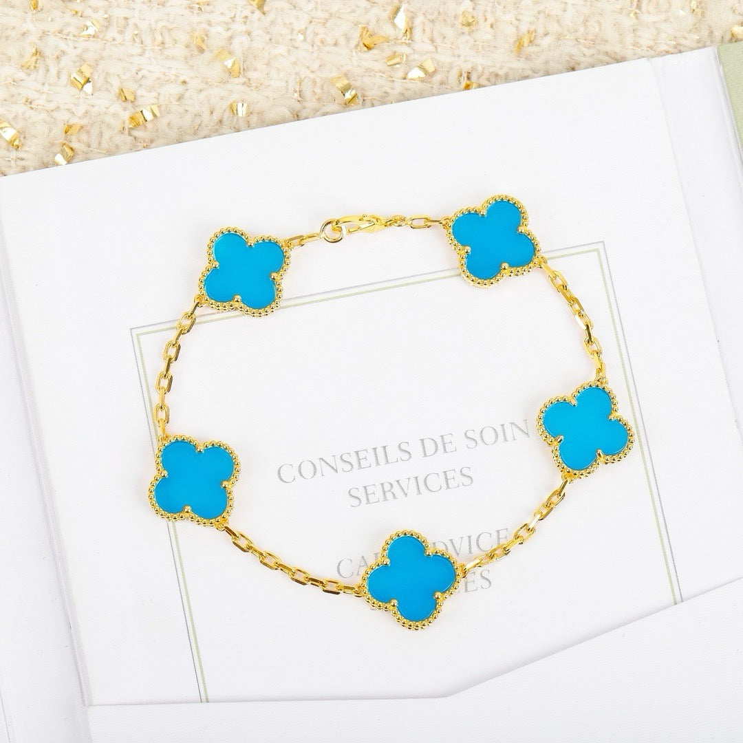 [Psychic Jewelrys]CLOVER 5 MOTIFS TURQUOISE BRACELET