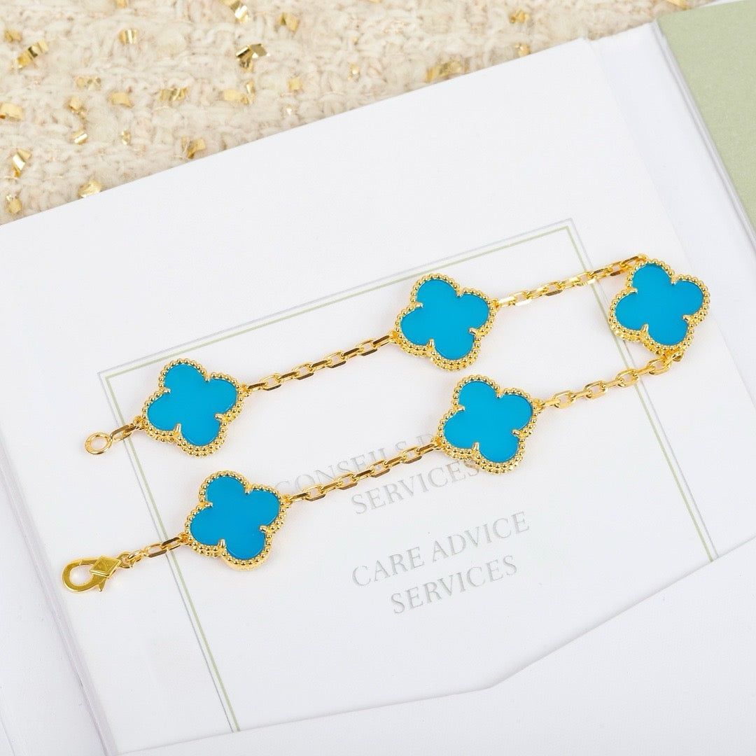 [Psychic Jewelrys]CLOVER 5 MOTIFS TURQUOISE BRACELET