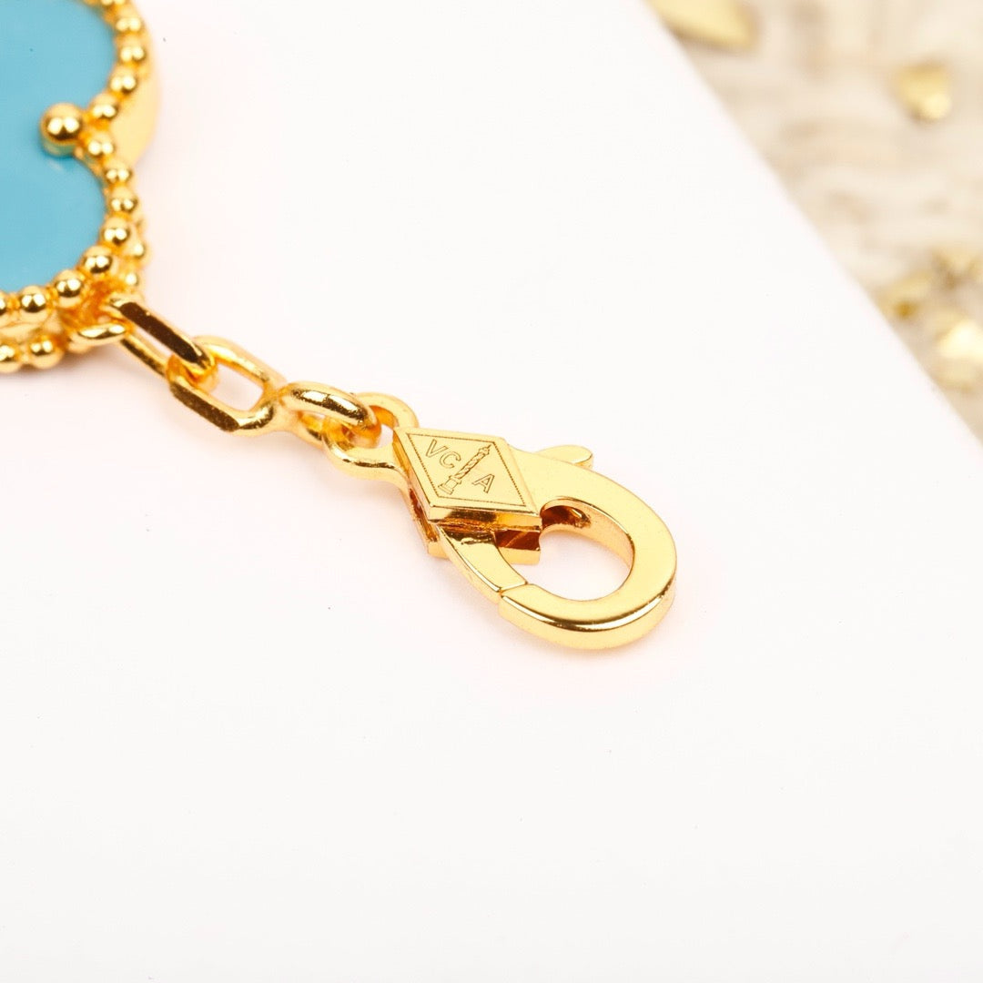 [Psychic Jewelrys]CLOVER 5 MOTIF TURQUOISE DIAMOND GOLD BRACELET