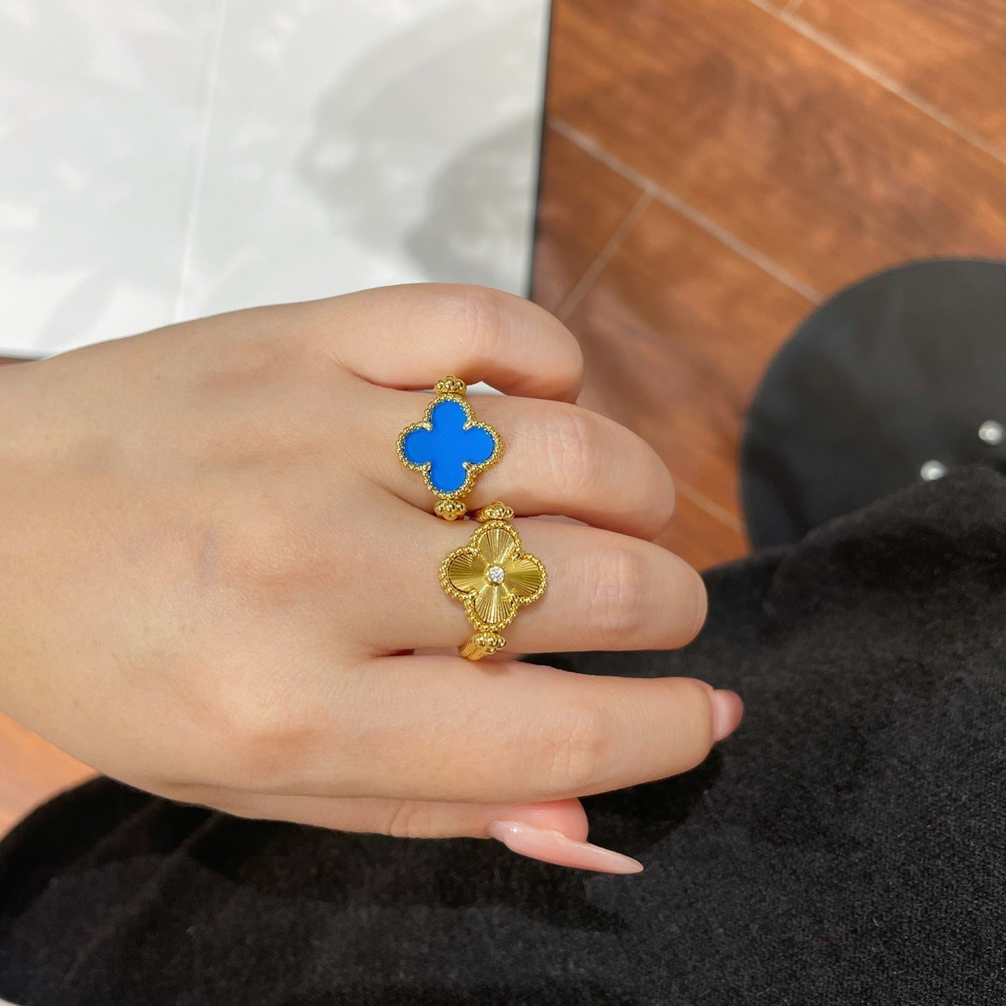 [Psychic Jewelrys]CLOVER RIVERSIBLE BLUE AGATE RING