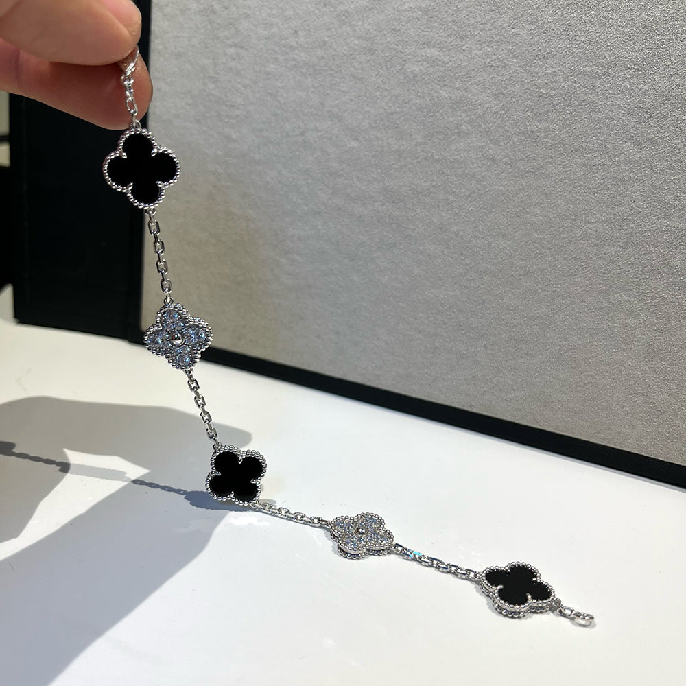 [Psychic Jewelrys]CLOVER 5 MOTIF ONYXS DIAMOND BRACELET SILVER
