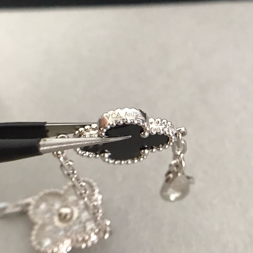 [Psychic Jewelrys]CLOVER 5 MOTIF ONYXS DIAMOND BRACELET SILVER