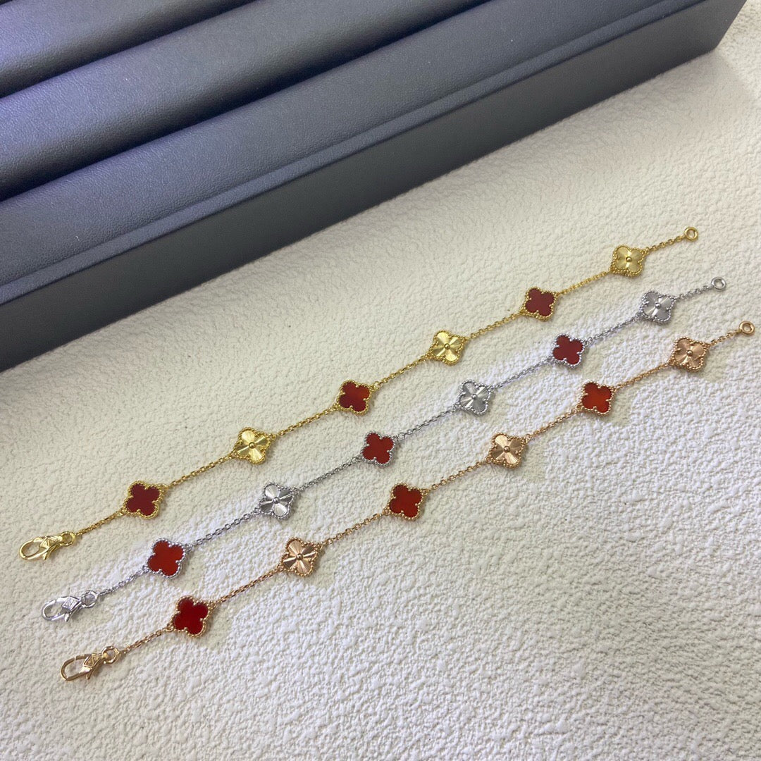 [Psychic Jewelrys]CLOVER 6 MOTIF RED AGATE LASER BRACELET