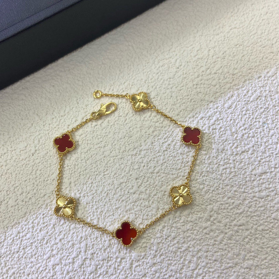[Psychic Jewelrys]CLOVER 6 MOTIF RED AGATE LASER BRACELET