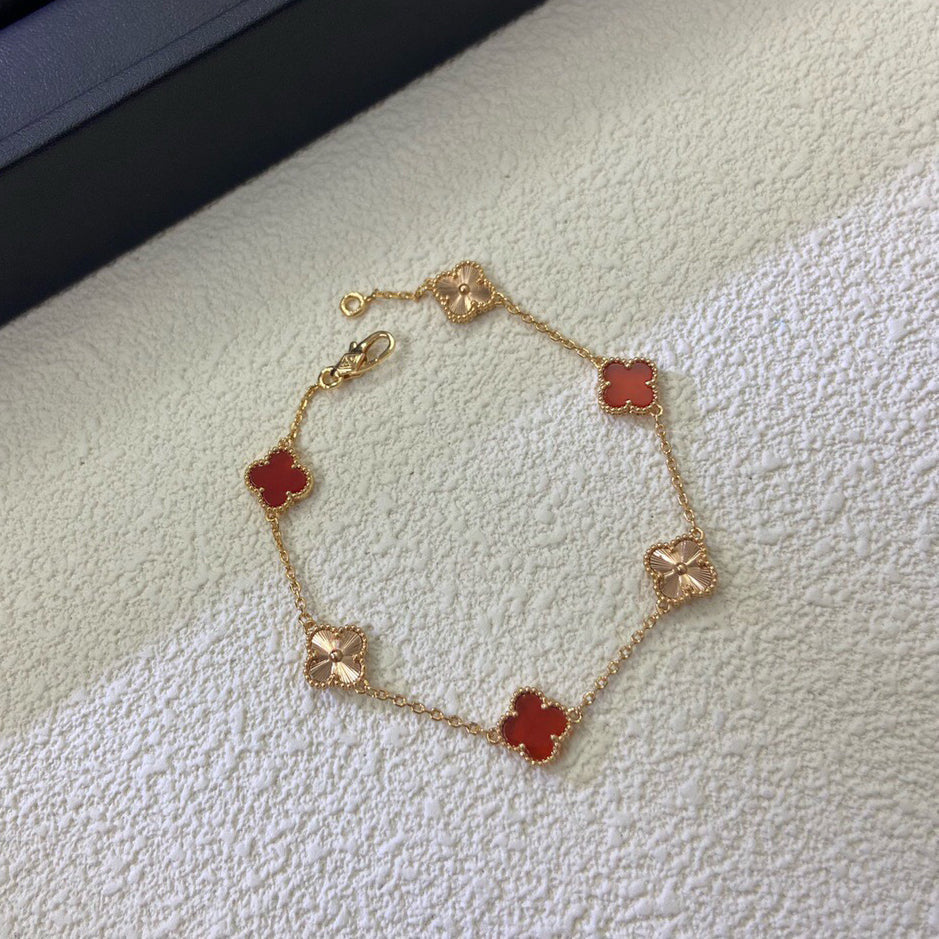 [Psychic Jewelrys]CLOVER 6 MOTIF RED AGATE LASER BRACELET
