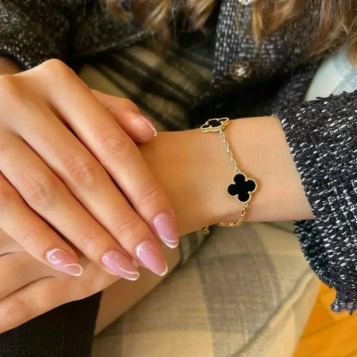 [Psychic Jewelrys]CLOVER  5 MOTIFS BLACK ONYX BRACELET