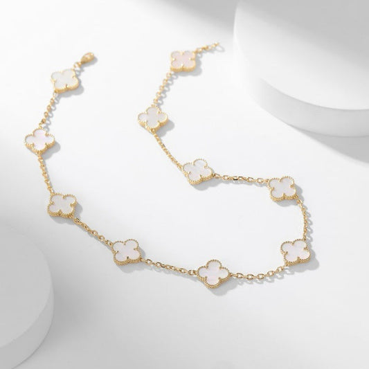 [Psychic Jewelrys]CLOVERS THE 10-MOTIFS WHITE MOTHER OF PEARL NECKLACE