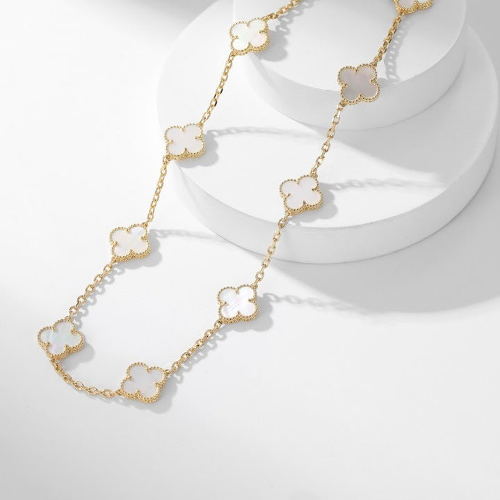 [Psychic Jewelrys]CLOVERS THE 10-MOTIFS WHITE MOTHER OF PEARL NECKLACE