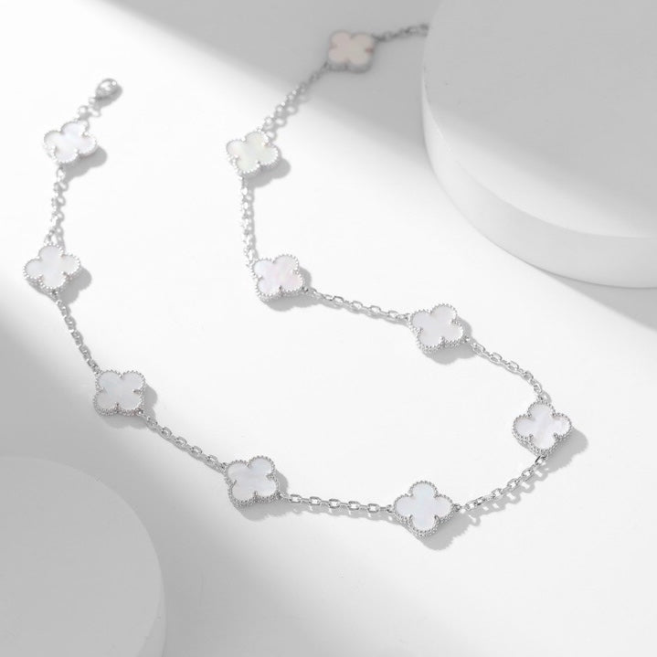 [Psychic Jewelrys]CLOVERS THE 10-MOTIFS WHITE MOTHER OF PEARL NECKLACE