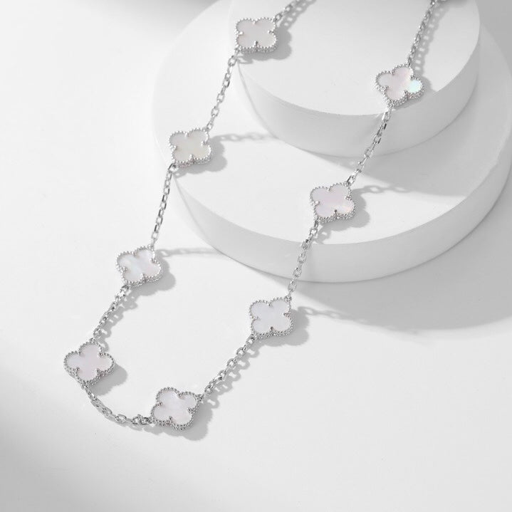 [Psychic Jewelrys]CLOVERS THE 10-MOTIFS WHITE MOTHER OF PEARL NECKLACE
