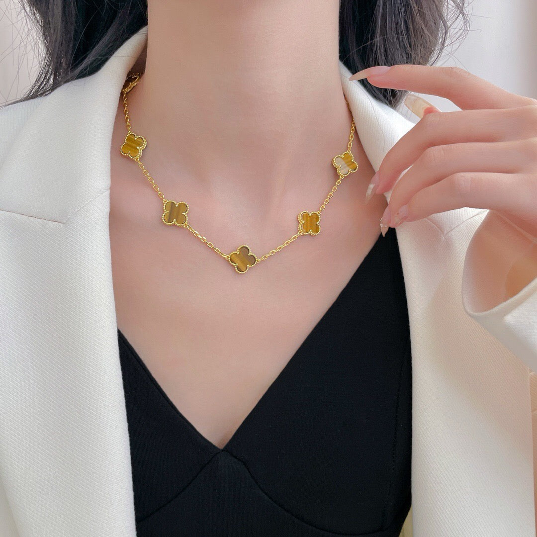 [Psychic Jewelrys]CLOVERS THE 10-MOTIFS TIGER EYE NECKLACE