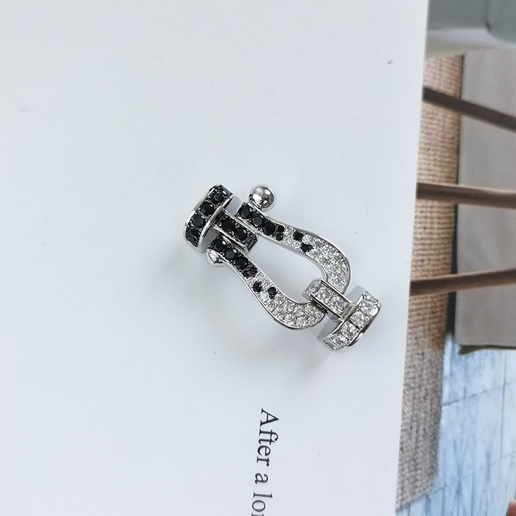 [Psychic Jewelrys]FORCE LARGE HORSESHOE BLACK WHITE DIAMOND BRACELET ROSE GOLD