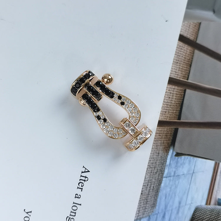 [Psychic Jewelrys]FORCE LARGE HORSESHOE BLACK WHITE DIAMOND BRACELET SILVER