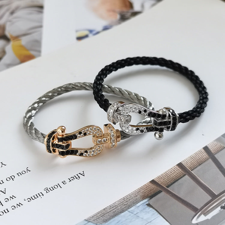 [Psychic Jewelrys]FORCE LARGE HORSESHOE BLACK WHITE DIAMOND BRACELET SILVER
