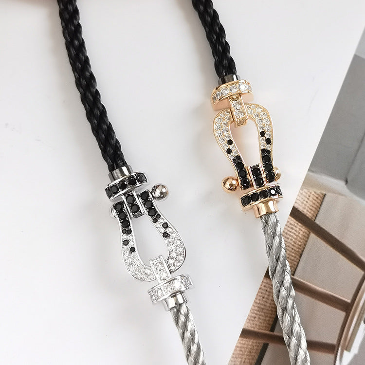 [Psychic Jewelrys]FORCE LARGE HORSESHOE BLACK WHITE DIAMOND BRACELET ROSE GOLD