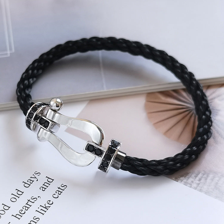 [Psychic Jewelrys]FORCE LARGE HORSESHOE BLACK DIAMOND BRACELET SILVER