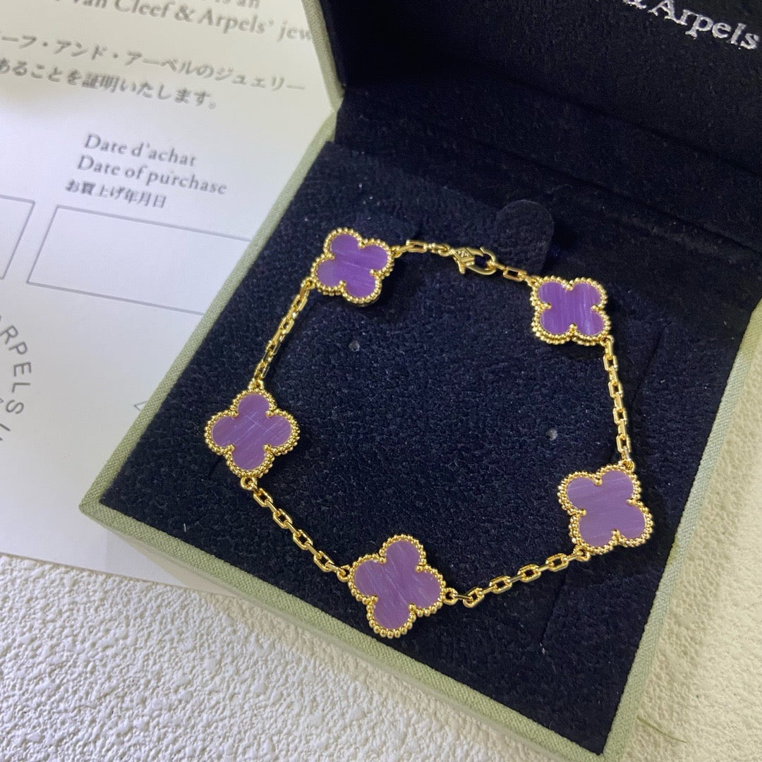 [Psychic Jewelrys]CLOVER  5 MOTIFS  PURPLE VIOLET BRACELET