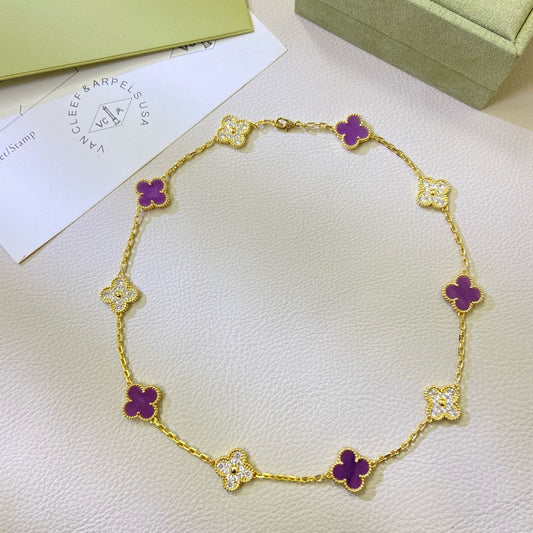 [Psychic Jewelrys]CLOVER 10 MOTIFS  PURPLE VIOLET DIAMOND NECKLACE