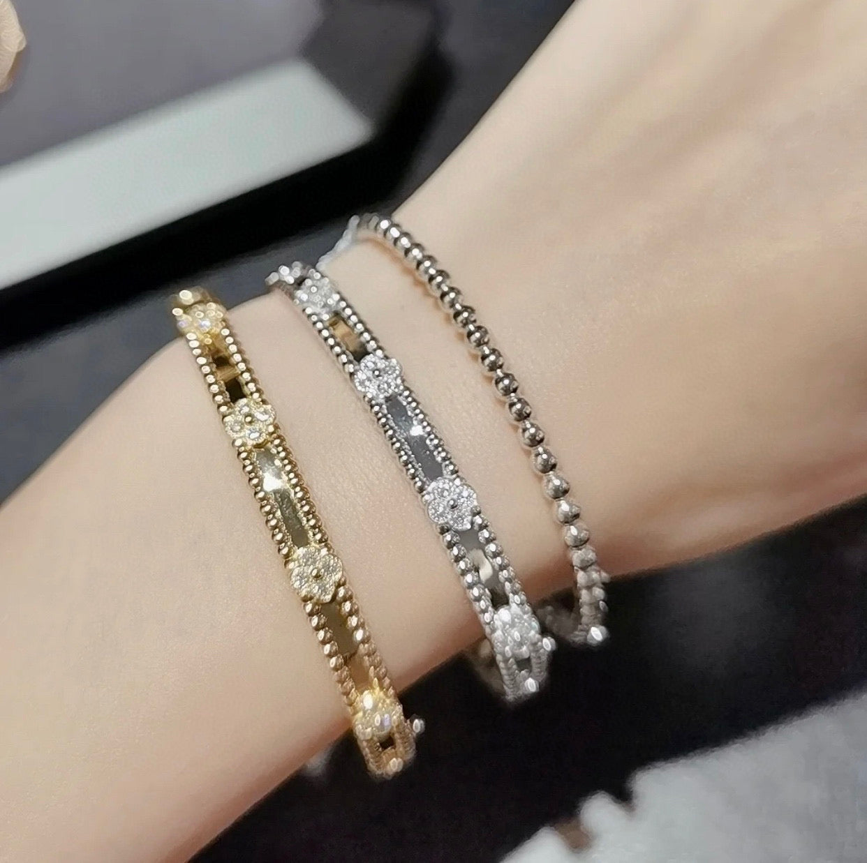 [Psychic Jewelrys]CLOVER BRACELET 4MM DIAMONDS